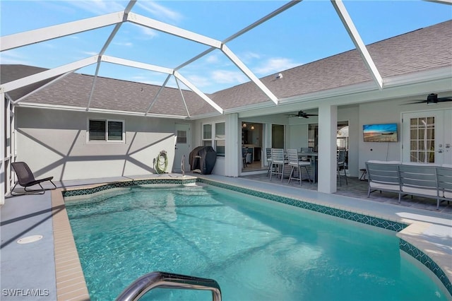 2128 SW 8th Ct, Cape Coral, FL 33991 - outdoor pool with a ceiling fan, a patio, and a lanai