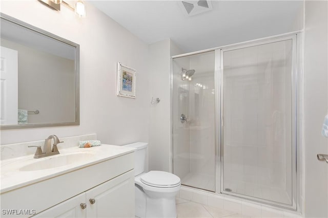 12701 Mastique Beach Blvd Unit 603, Fort Myers, FL 33908 - full bathroom featuring vanity, a shower stall, toilet, and tile patterned flooring