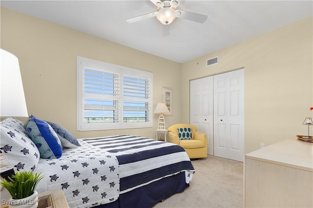 12701 Mastique Beach Blvd Unit 603, Fort Myers, FL 33908 - bedroom with light carpet, a closet, and ceiling fan