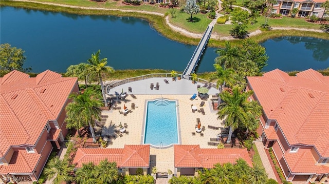 20273 Royal Villagio Ct Unit 204, Estero, FL 33928 - aerial view of property and surrounding area featuring a nearby body of water and a pool