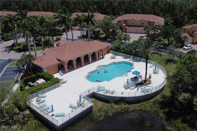 bird's eye view of a pool