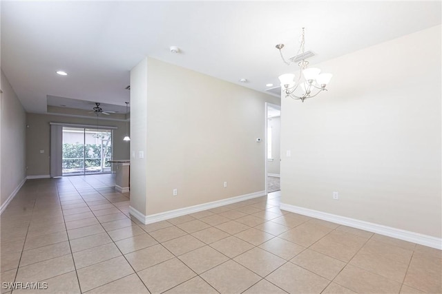 3905 Dunnster Ct, Fort Myers, FL 33916 - unfurnished room with a chandelier, light tile patterned floors, a ceiling fan, baseboards, and recessed lighting