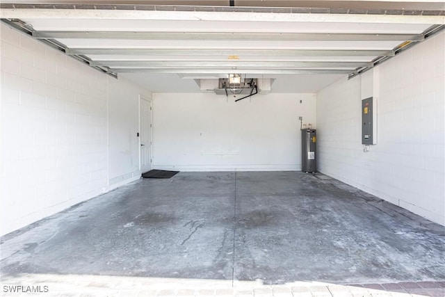 3905 Dunnster Ct, Fort Myers, FL 33916 - garage featuring electric water heater, electric panel, and concrete block wall