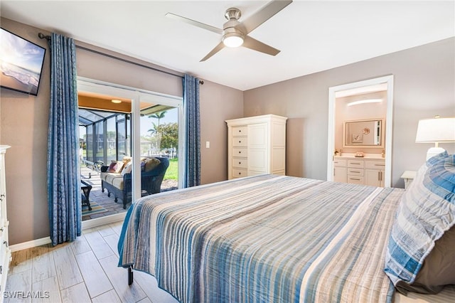 305 SW 8th St, Cape Coral, FL 33991 - bedroom with access to outside, ensuite bathroom, baseboards, and a ceiling fan