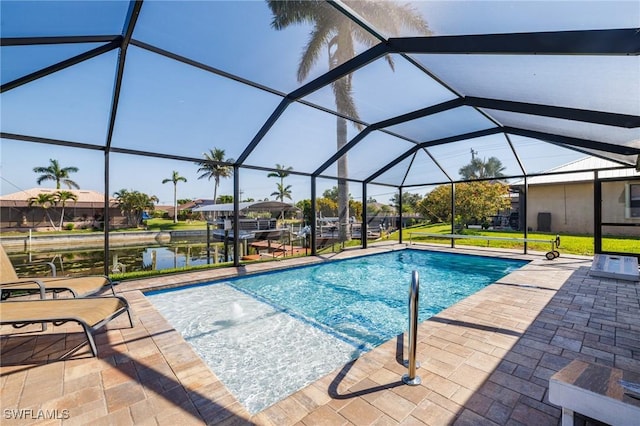 305 SW 8th St, Cape Coral, FL 33991 - swimming pool with a patio area, a lanai, a water view, and boat lift