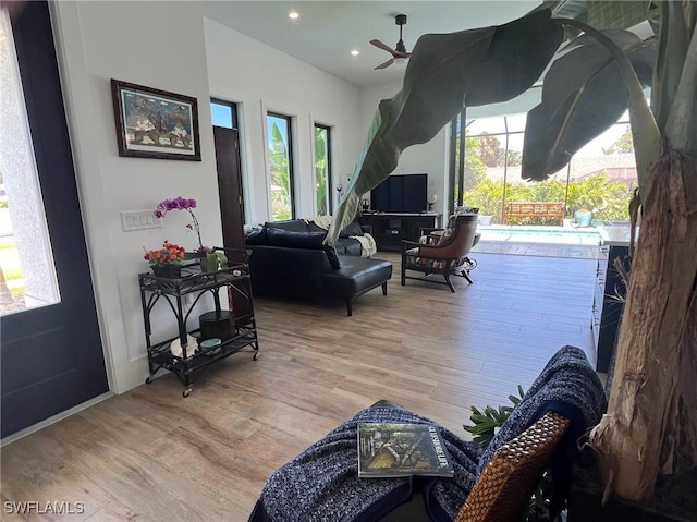 548 5th Ave, Marco Island, FL 34145 - living area with ceiling fan, plenty of natural light, wood finished floors, and recessed lighting