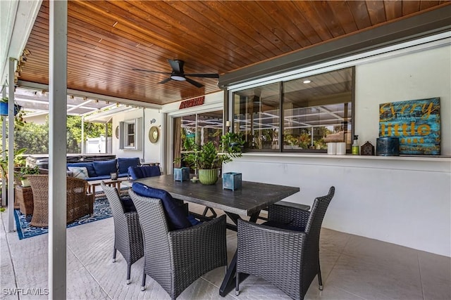 5692 Eichen Cir W, Fort Myers, FL 33919 - view of patio / terrace with an outdoor hangout area, ceiling fan, and outdoor dining space