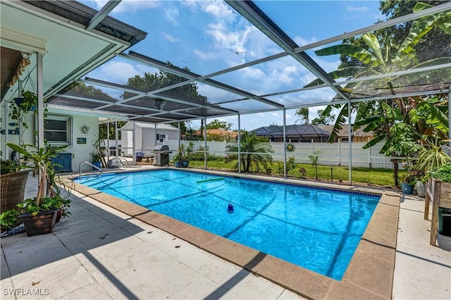 5692 Eichen Cir W, Fort Myers, FL 33919 - view of pool with a patio, a grill, and glass enclosure