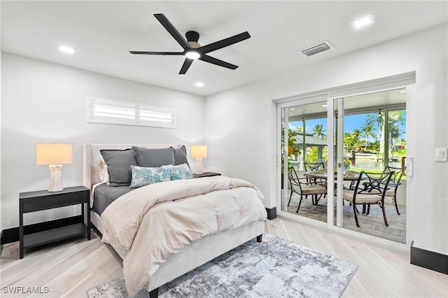6212 Cocos Dr, Fort Myers, FL 33908 - bedroom with access to outside, wood finished floors, recessed lighting, a ceiling fan, and baseboards