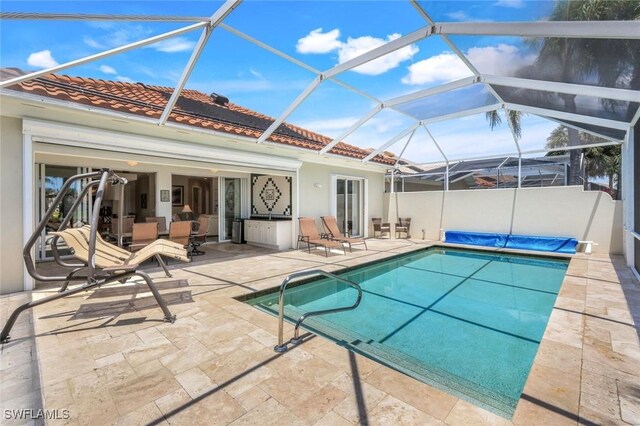3774 Whidbey Way, Naples, FL 34119 - view of swimming pool with a patio, a covered pool, and a lanai