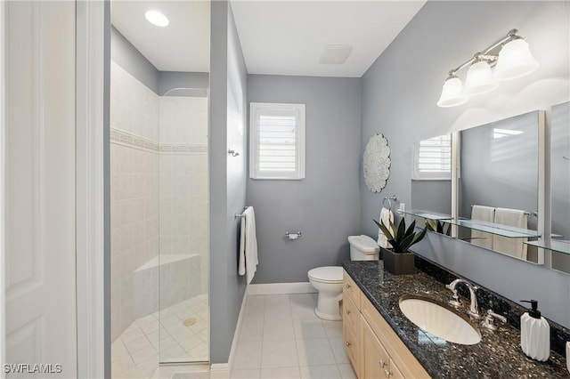 4013 Bastia Ct, Punta Gorda, FL 33950 - bathroom featuring healthy amount of natural light, toilet, tiled shower, and vanity