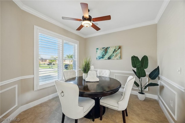 4013 Bastia Ct, Punta Gorda, FL 33950 - dining room with ornamental molding and a ceiling fan