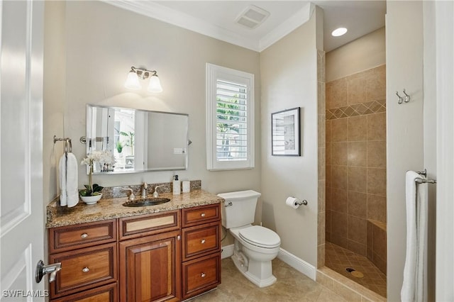 4013 Bastia Ct, Punta Gorda, FL 33950 - full bath featuring toilet, tiled shower, vanity, baseboards, and tile patterned floors