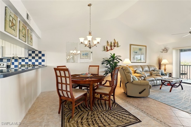 16000 Bay Pointe Blvd Unit 307, North Fort Myers, FL 33917 - dining space featuring a chandelier, lofted ceiling, and light tile patterned flooring