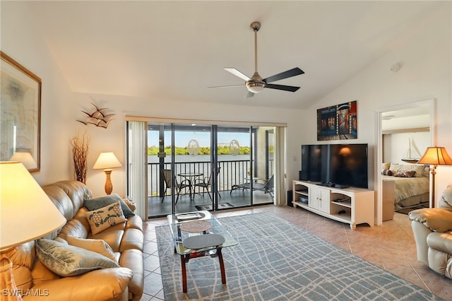 16000 Bay Pointe Blvd Unit 307, North Fort Myers, FL 33917 - tiled living room with lofted ceiling and a ceiling fan