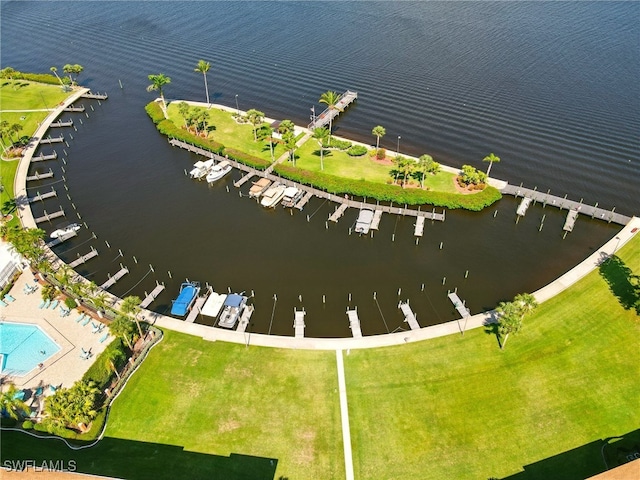 16000 Bay Pointe Blvd Unit 307, North Fort Myers, FL 33917 - drone / aerial view of a large body of water, numerous boat docks, and a pool