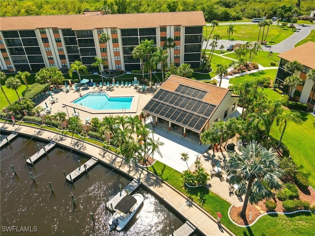 16000 Bay Pointe Blvd Unit 307, North Fort Myers, FL 33917 - aerial view of a pool and a nearby body of water