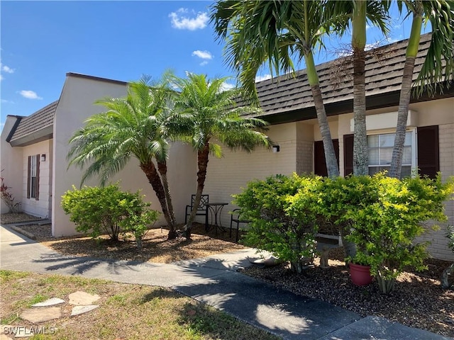 view of side of property with stucco siding