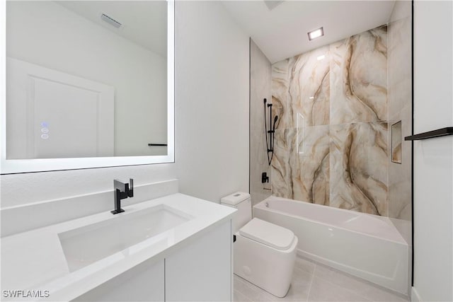 619 Greenbriar Blvd, Lehigh Acres, FL 33972 - bathroom featuring toilet, tub / shower combination, vanity, and tile patterned floors