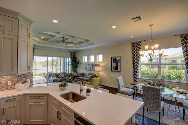 8881 Yucatan Ct, Naples, FL 34112 - kitchen featuring a sink, open floor plan, a peninsula, recessed lighting, and ceiling fan
