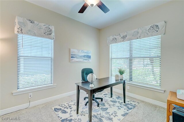 12490 Kentwood Ave, Fort Myers, FL 33913 - office featuring ceiling fan, carpet, and baseboards