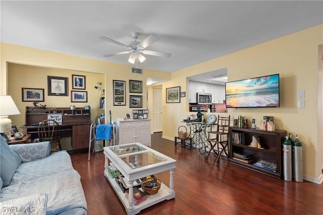 6979 Winkler Rd Unit 135, Fort Myers, FL 33919 - living room with a ceiling fan, wood finished floors, and baseboards