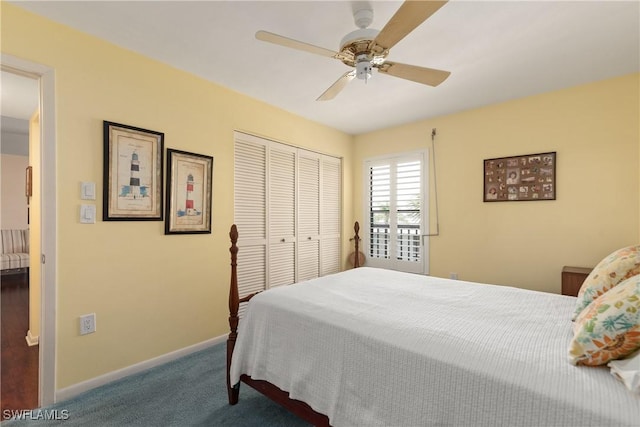 6979 Winkler Rd Unit 135, Fort Myers, FL 33919 - carpeted bedroom with a closet, baseboards, and a ceiling fan