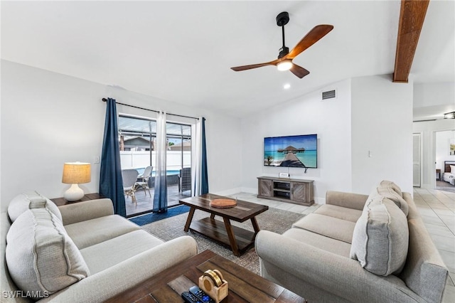 17365 Butler Rd, Fort Myers, FL 33967 - living area with vaulted ceiling, ceiling fan, light tile patterned floors, and recessed lighting