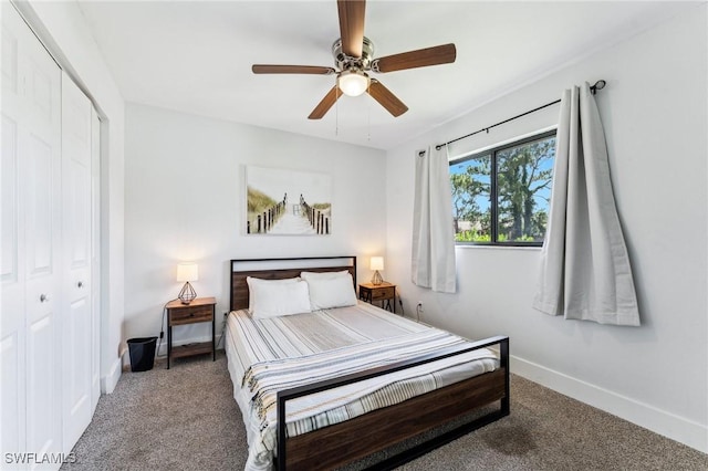 17365 Butler Rd, Fort Myers, FL 33967 - bedroom with a closet, carpet floors, baseboards, and a ceiling fan