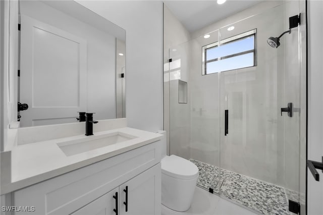 336 NE 25th St, Cape Coral, FL 33909 - bathroom featuring vanity, a stall shower, and toilet