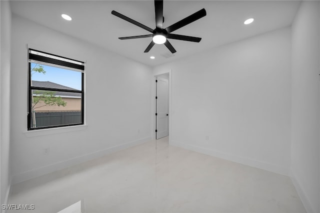 336 NE 25th St, Cape Coral, FL 33909 - empty room with recessed lighting, a ceiling fan, baseboards, and finished concrete floors
