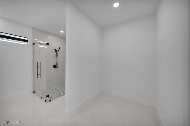 336 NE 25th St, Cape Coral, FL 33909 - bathroom featuring a shower stall, recessed lighting, and baseboards