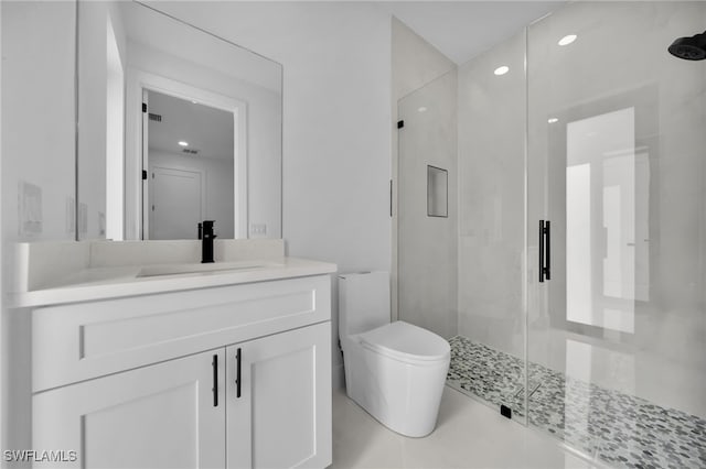 336 NE 25th St, Cape Coral, FL 33909 - full bath with a shower stall, vanity, toilet, tile patterned floors, and recessed lighting