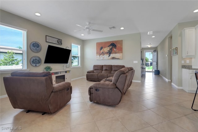 2510 SW 24th Ct, Cape Coral, FL 33914 - living room with recessed lighting, ceiling fan, healthy amount of natural light, and light tile patterned floors