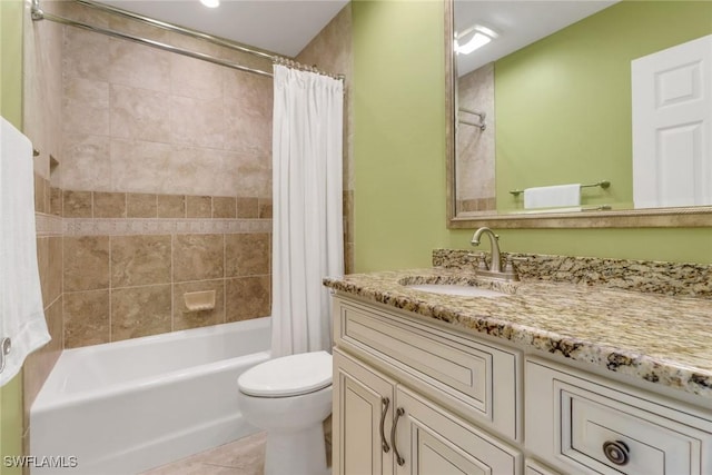 5015 Harbortown Ln Unit 204, Fort Myers, FL 33919 - bathroom with vanity, toilet, shower / bathtub combination with curtain, and tile patterned floors