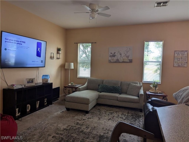 2543 Nature Pointe Loop, Fort Myers, FL 33905 - living area with a ceiling fan and carpet floors