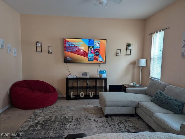 2543 Nature Pointe Loop, Fort Myers, FL 33905 - carpeted living area featuring a ceiling fan and baseboards