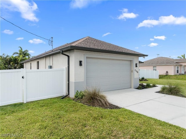2208 SW 12th Ln, Cape Coral, FL 33991 - view of side of home with stucco siding, concrete driveway, roof with shingles, a garage, and a gate