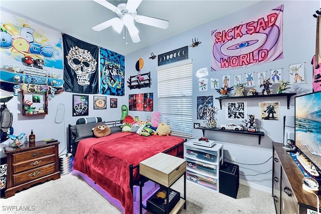 19977 Lake Vista Cir Unit 17A, Lehigh Acres, FL 33936 - bedroom featuring carpet, baseboards, and a ceiling fan