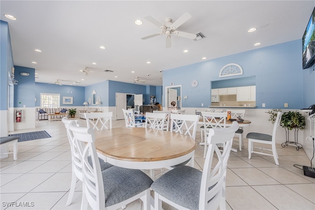14746 Calusa Palms Dr Unit 102, Fort Myers, FL 33919 - dining space featuring ceiling fan, light tile patterned flooring, and recessed lighting