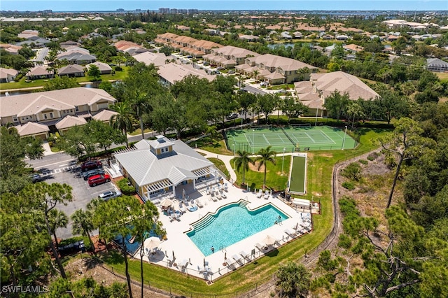 14746 Calusa Palms Dr Unit 102, Fort Myers, FL 33919 - aerial perspective of suburban area featuring a pool area