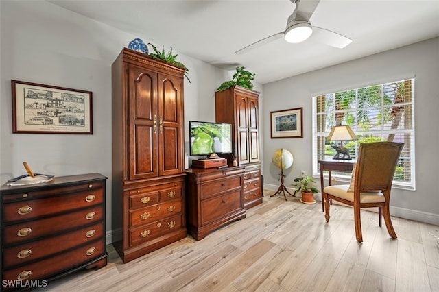 10016 Majestic Ave, Fort Myers, FL 33913 - sitting room featuring a ceiling fan, baseboards, and light wood-type flooring