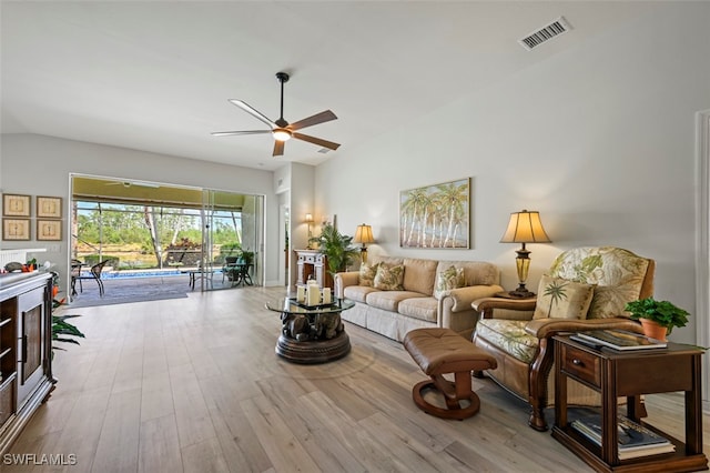 10016 Majestic Ave, Fort Myers, FL 33913 - living area featuring a ceiling fan, wood finished floors, and lofted ceiling