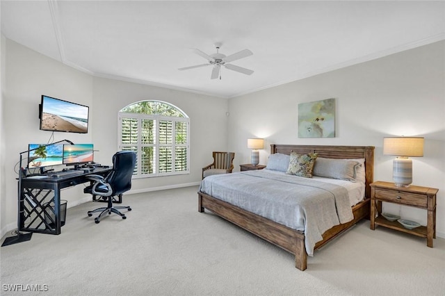 591 Audubon Blvd Unit B202, Naples, FL 34110 - carpeted bedroom featuring ornamental molding, a desk, and a ceiling fan