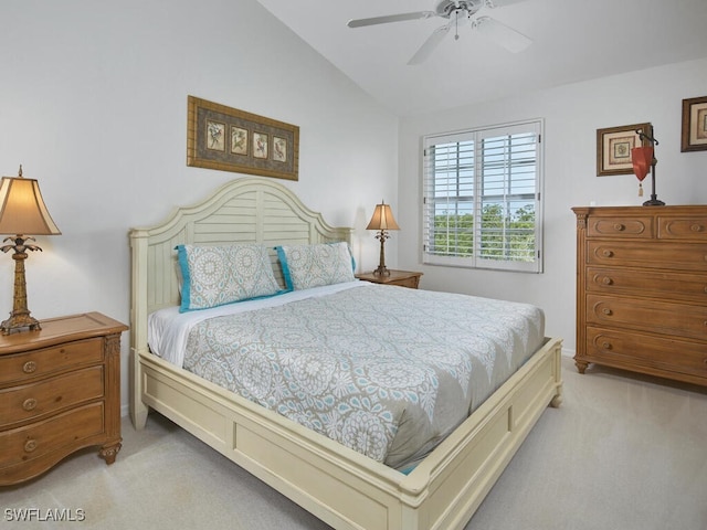 26986 Montego Pointe Ct Unit 202, Bonita Springs, FL 34134 - bedroom featuring light carpet, lofted ceiling, and ceiling fan