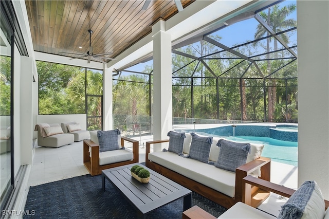 24721 Bay Bean Ct, Bonita Springs, FL 34134 - view of patio / terrace with outdoor lounge area, ceiling fan, and a pool with connected hot tub