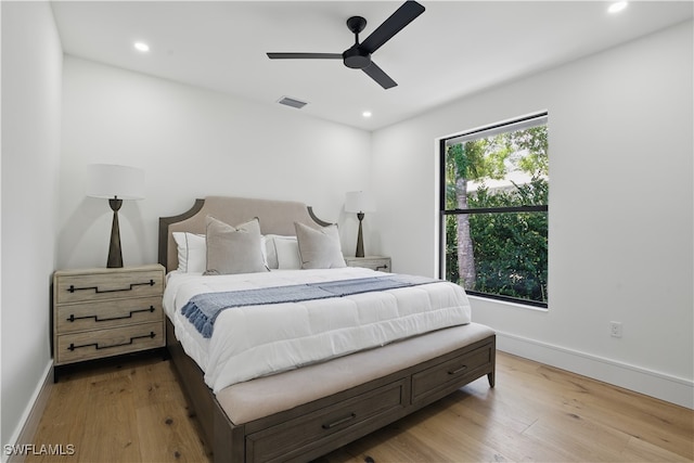 24721 Bay Bean Ct, Bonita Springs, FL 34134 - bedroom featuring wood finished floors, baseboards, recessed lighting, and a ceiling fan