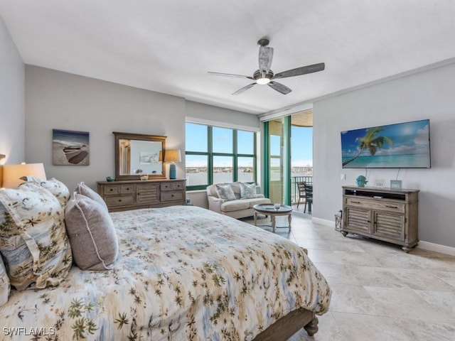 1079 Bald Eagle Dr Unit N604, Marco Island, FL 34145 - tiled bedroom with baseboards, access to outside, and ceiling fan