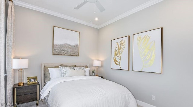 15315 Lucerna St Unit 201, Naples, FL 34114 - bedroom featuring crown molding, baseboards, ceiling fan, and recessed lighting