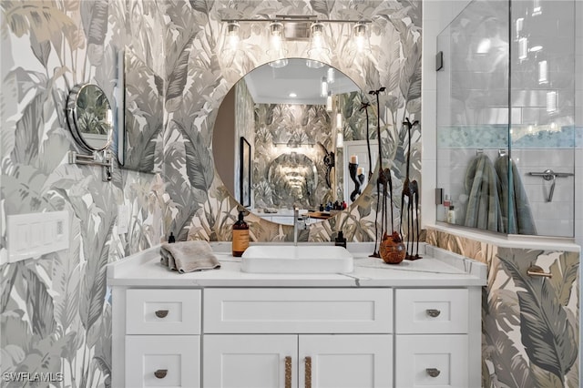 12501 Walden Run Dr, Fort Myers, FL 33913 - full bathroom featuring wallpapered walls, vanity, and a tile shower